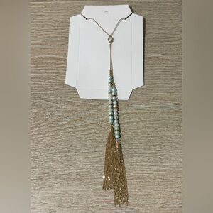 Chic Gold and Blue Beaded Necklace